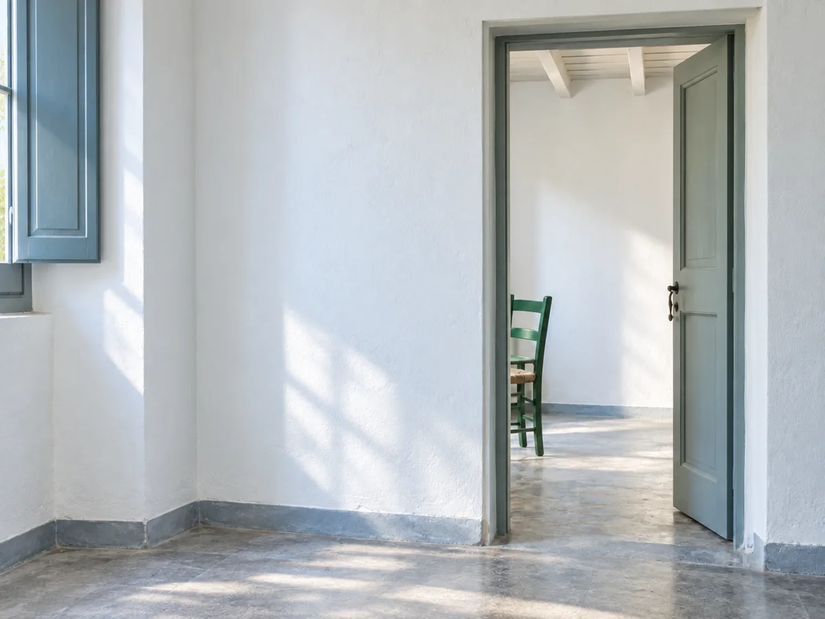 Dos estancias luminosas separadas por una puerta abierta